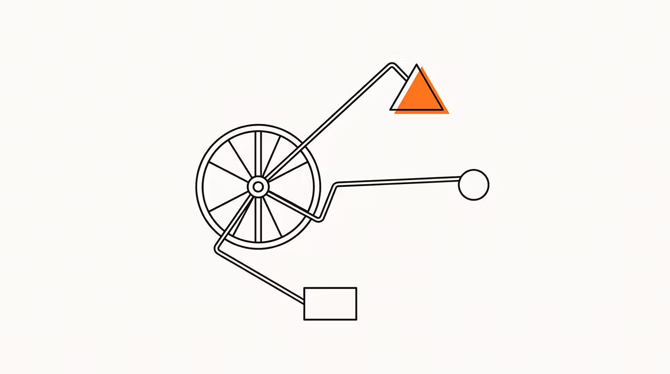 Editorial line illustration: Calder mobile composition representing autonomous AI coordination.