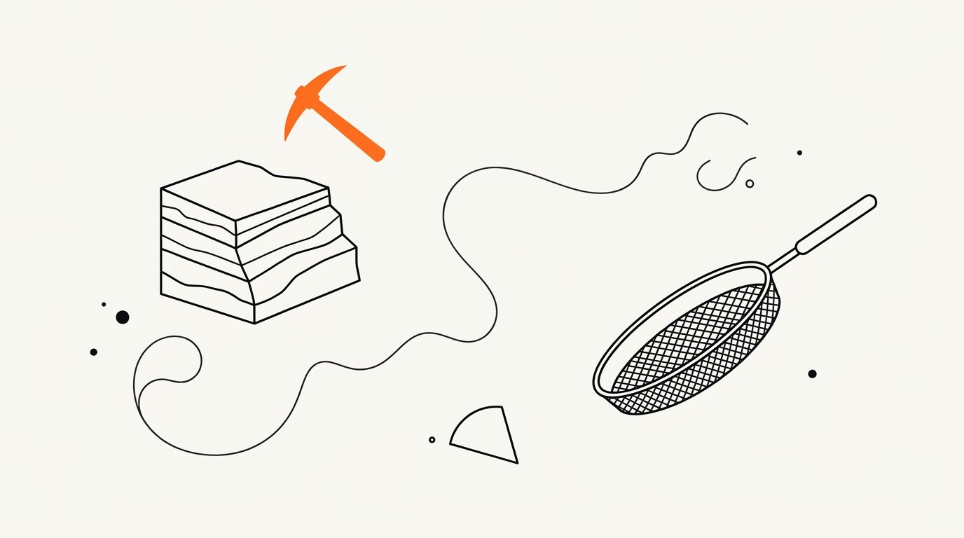 Abstract editorial illustration of concentric ripple rings radiating from a central disc on cream paper, one ring rendered in deep brand orange, suggesting queries propagating outward from a single source point