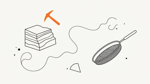 Abstract editorial illustration of concentric ripple rings radiating from a central disc on cream paper, one ring rendered in deep brand orange, suggesting queries propagating outward from a single source point