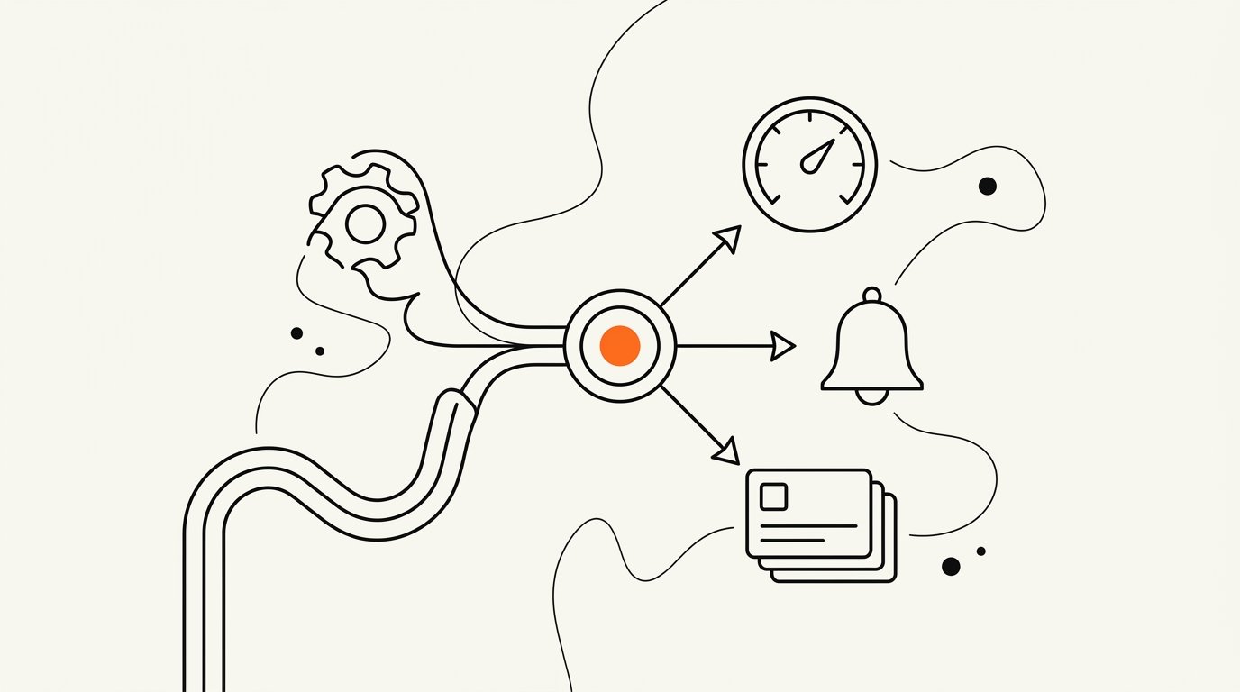 Schematic blueprint of a telematics usage-based insurance programme: driving behaviour inputs feed a central data node that drives pricing, retention, and creative outputs for motor insurance marketing.