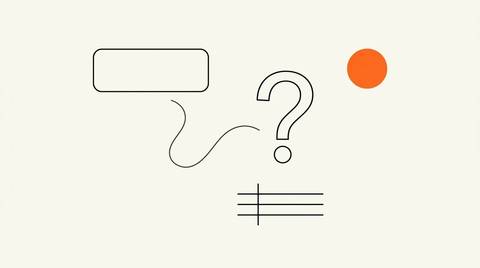 ChatGPT ads self-serve playbook hero illustration, editorial line art on cream paper showing a conversational interface motif with a question mark and message bubble connected by a wavy ink line.