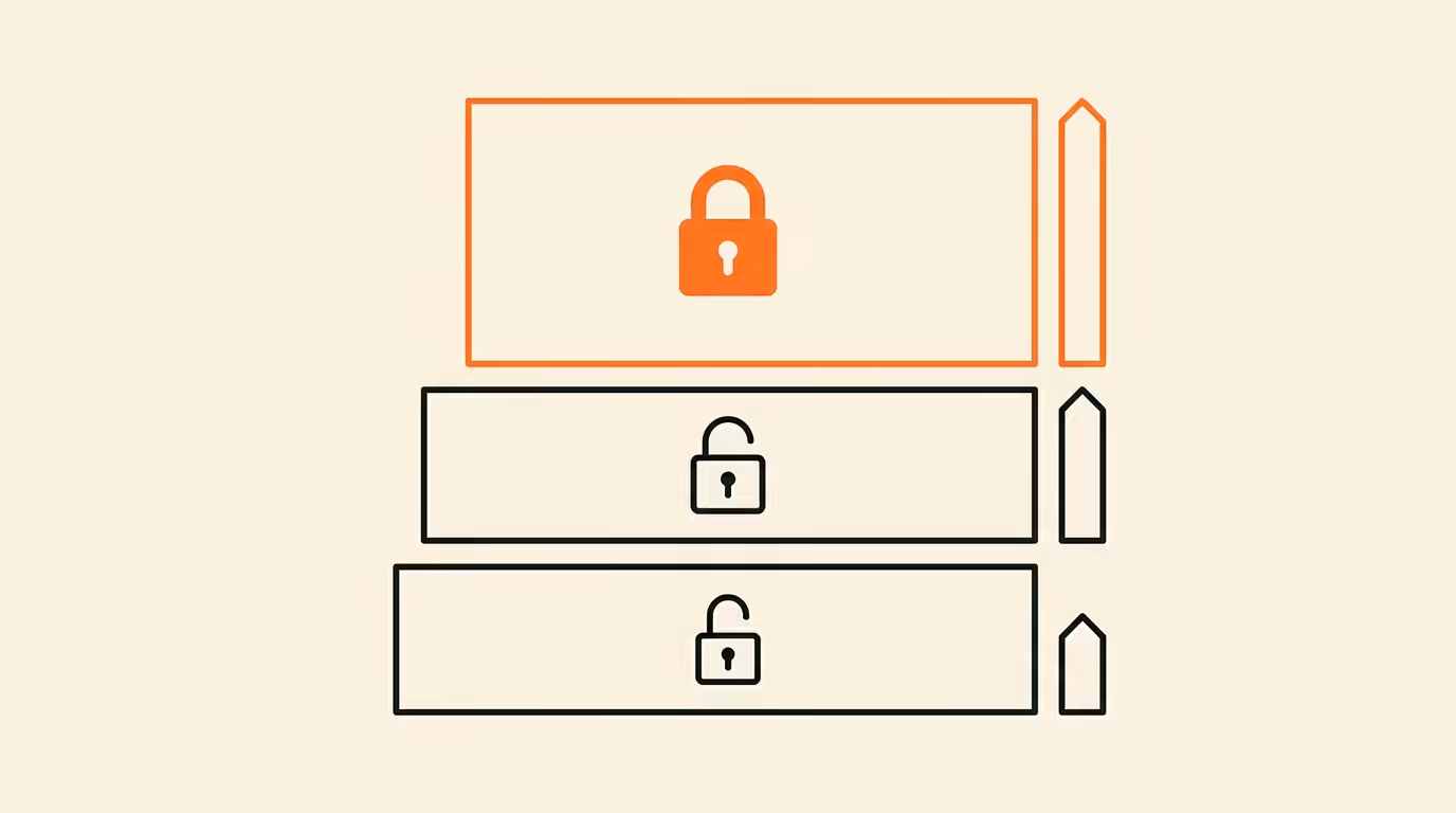 Editorial three-tier stack diagram showing consumer, API, and enterprise AI tiers with increasing contractual protection shields, enterprise tier outlined in brand orange.