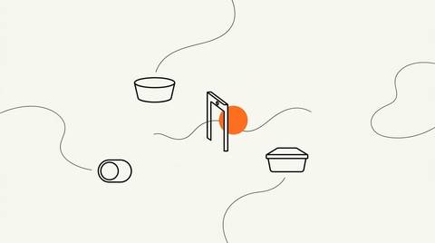 Schematic line illustration of a single data stream passing through a consent gate into two category trays, with one data token caught at the gate filled in brand orange.
