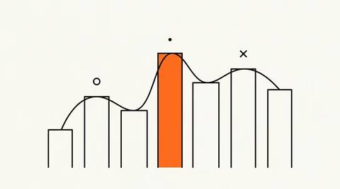 Editorial line illustration: bar chart with exploration annotations.