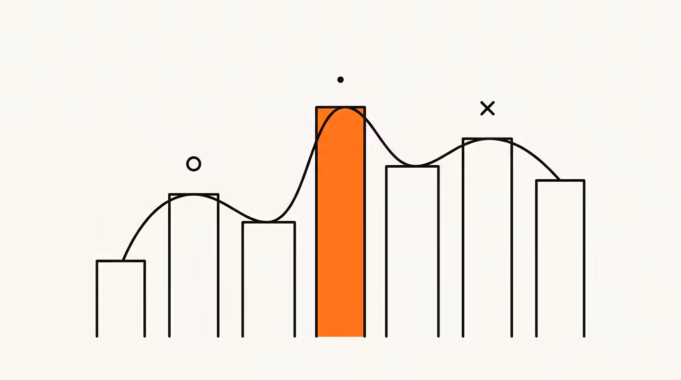 GA4 actionable insights for a board-grade reporting cadence hero illustration, brand-typographic editorial poster on cream paper, deep ink headline and brand-orange italic accent.