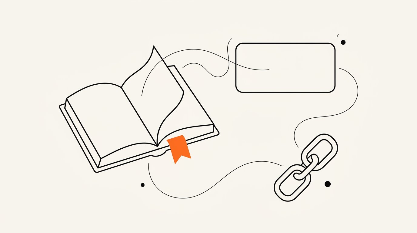 Abstract editorial illustration of concentric information ripples radiating outward from a central disc, warm orange arcs on cream paper texture, ink-weight path lines connecting source nodes to answer-engine gears in the outer ring