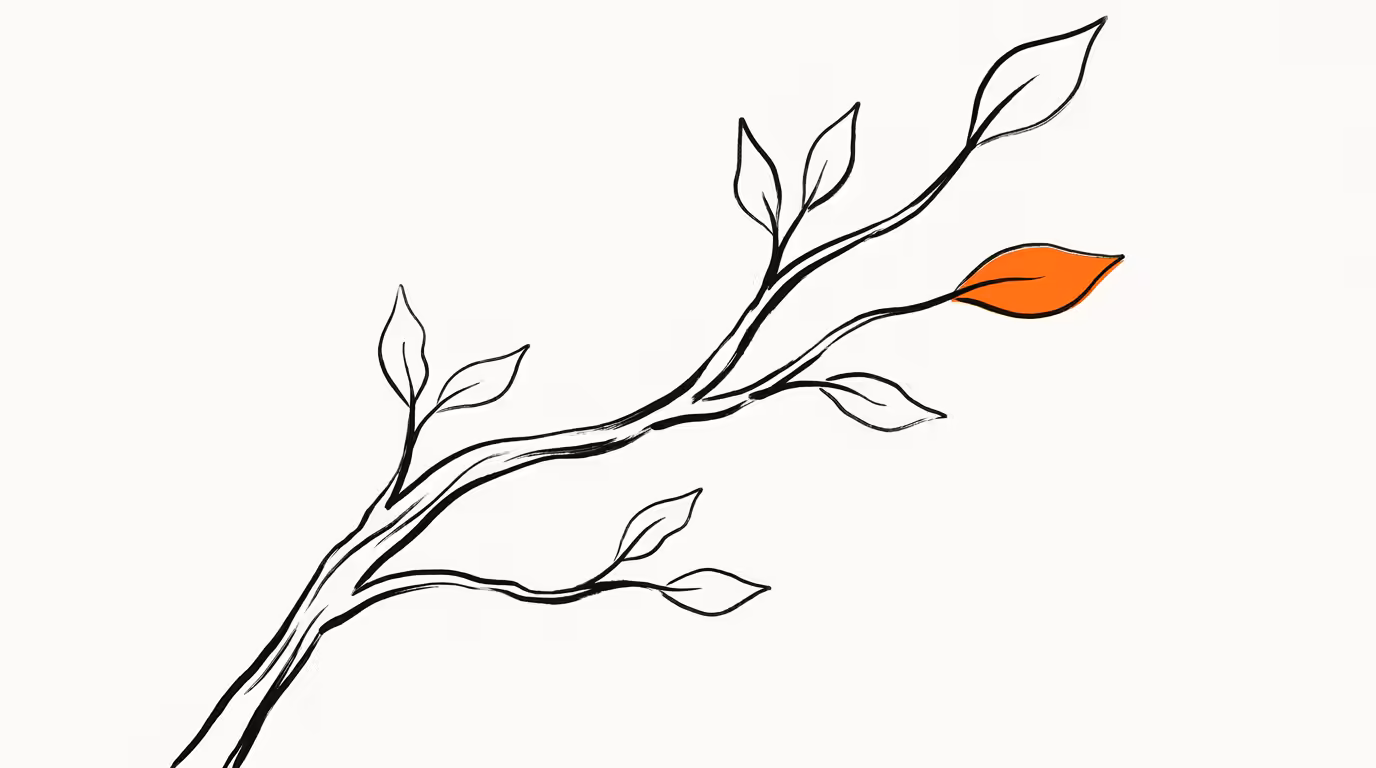Editorial line illustration: constellation around a central orange source.