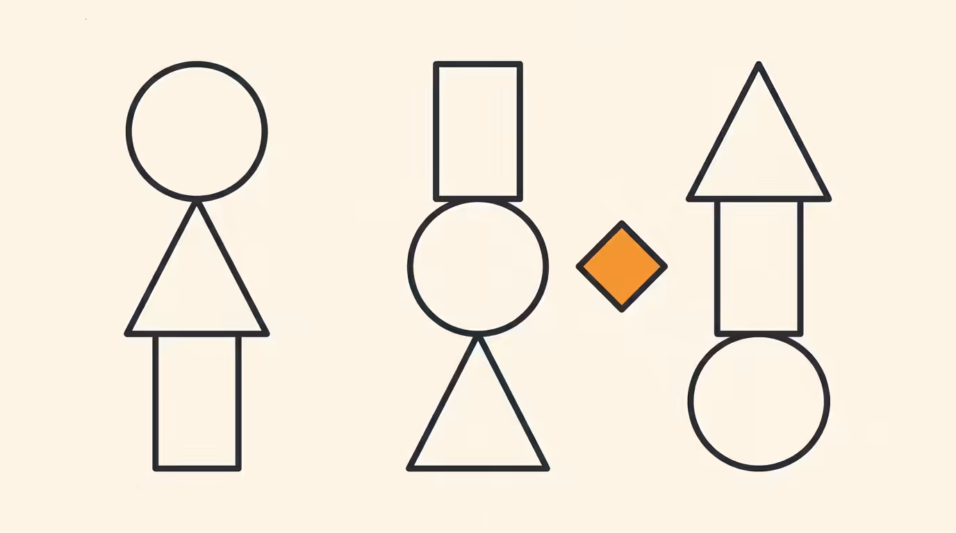 Google Ads buyer's guide 2026: Bauhaus-geometric illustration of three balanced columns of differing heights connected by a central diamond decision node, with one brand-orange filled node on cream paper background, representing three paths in a strategic decision framework.