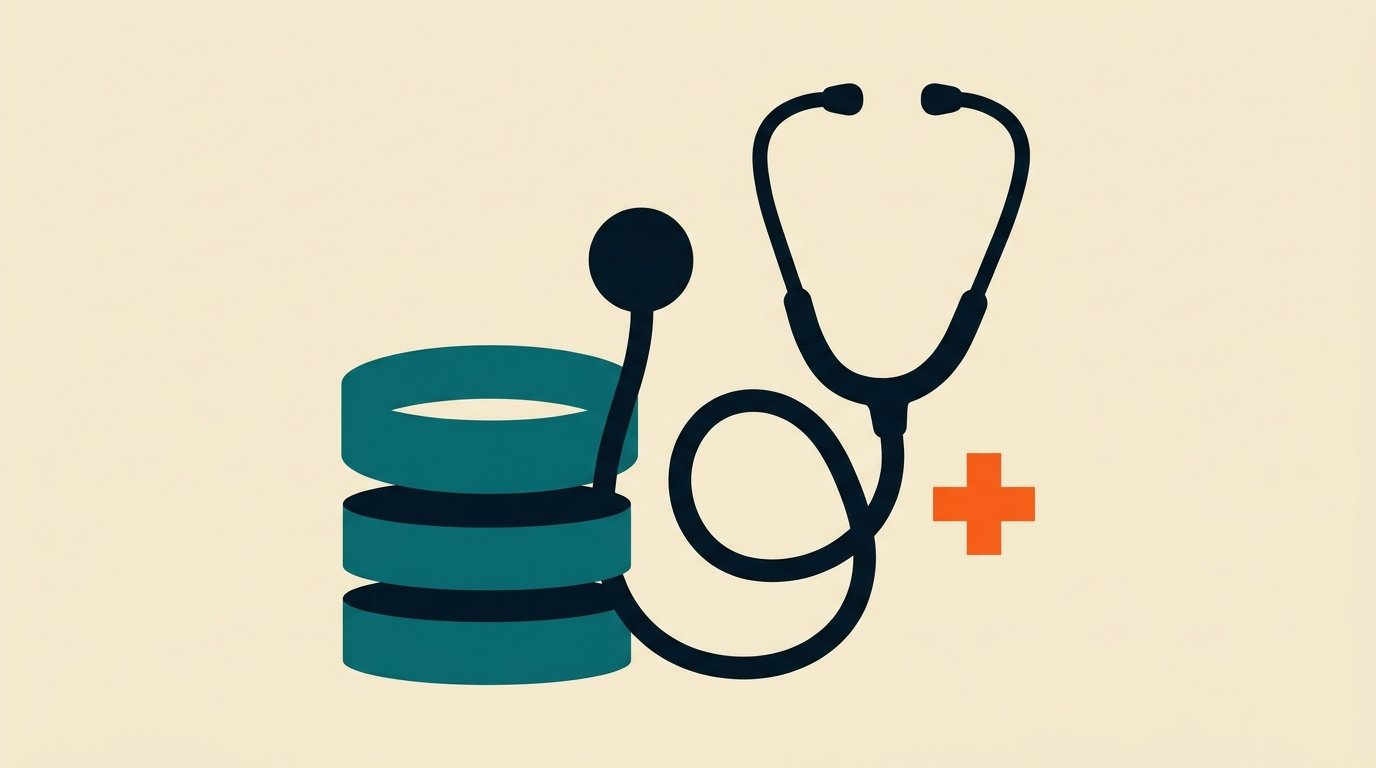 Health insurance marketing and employer group plan strategy: editorial poster of a stethoscope coil and three stacked benefit-tier bands, with a small solid orange plus-cross.