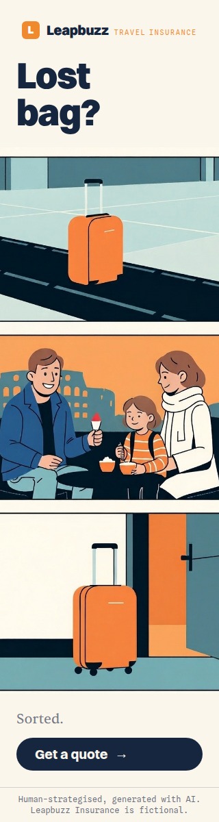 Leapbuzz Insurance demo, Comic strip Sales ad: Lost bag?