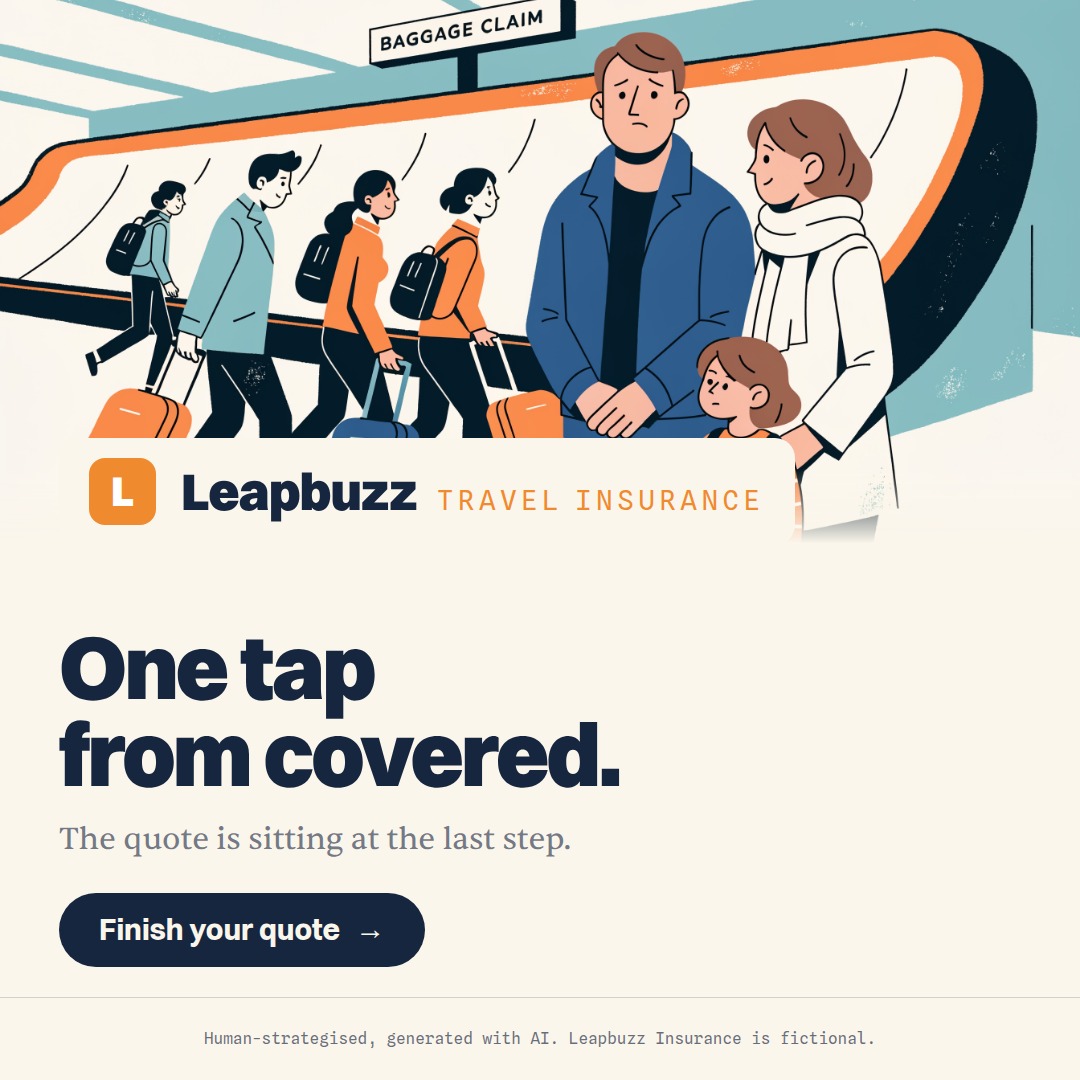Leapbuzz Insurance demo, Comic strip Sales ad: One tap from covered.