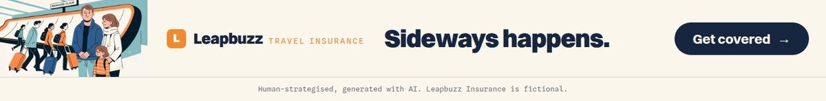 Leapbuzz Insurance demo, Comic strip Brand ad: Sideways happens.