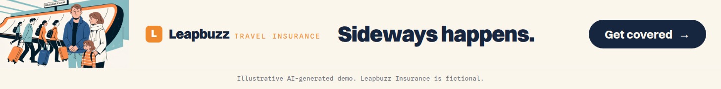 Leapbuzz Insurance demo, Comic strip Brand ad: Sideways happens.