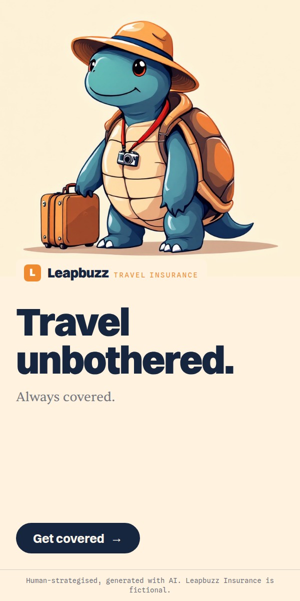 Leapbuzz Insurance demo, Mascot Brand ad: Travel unbothered.