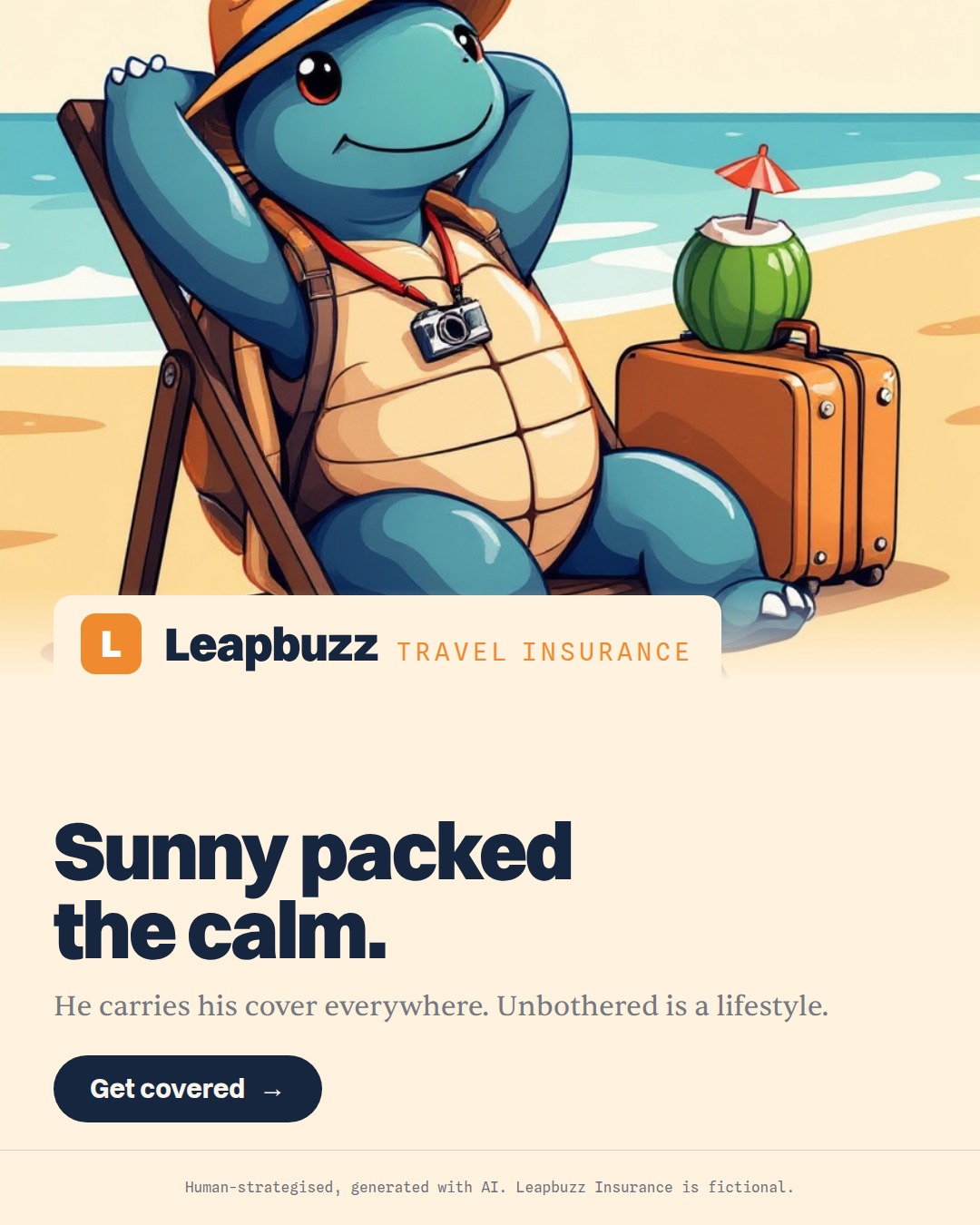 Leapbuzz Insurance demo, Mascot Brand ad: Sunny packed the calm.