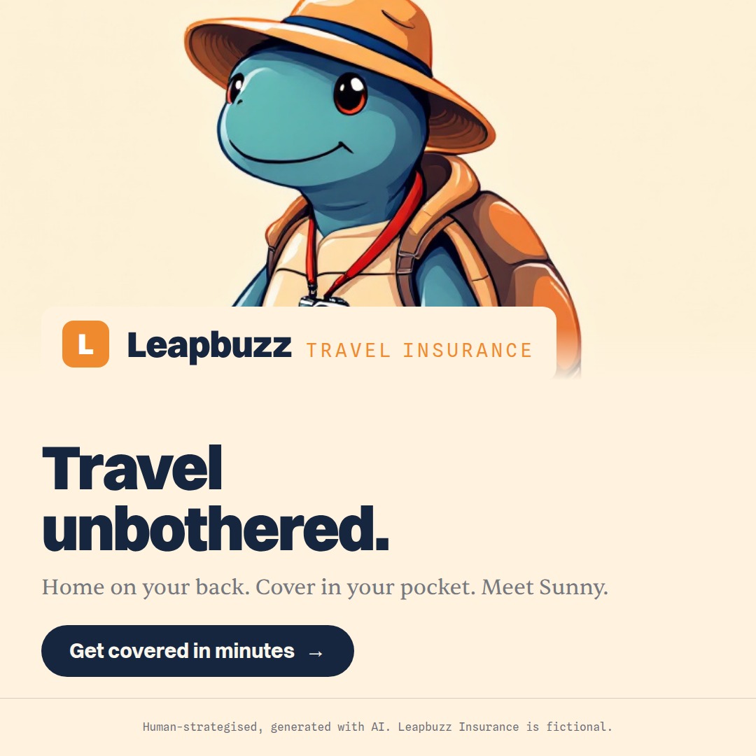Leapbuzz Insurance demo, Mascot Brand ad: Travel unbothered.