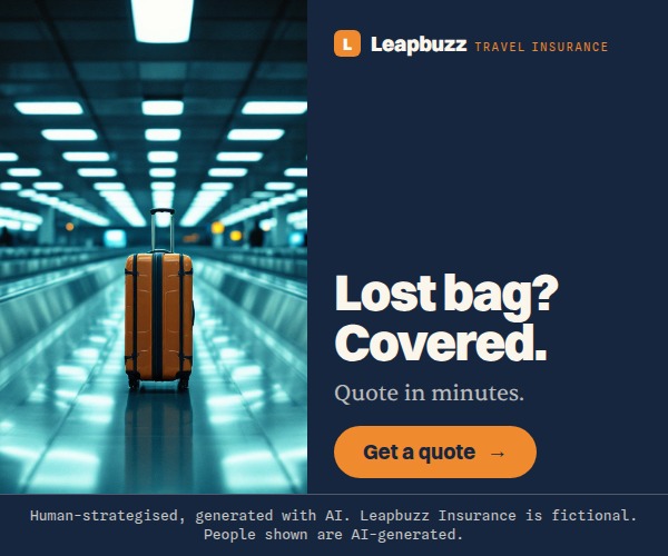 Leapbuzz Insurance demo, Photoreal Sales ad: Lost bag? Covered.