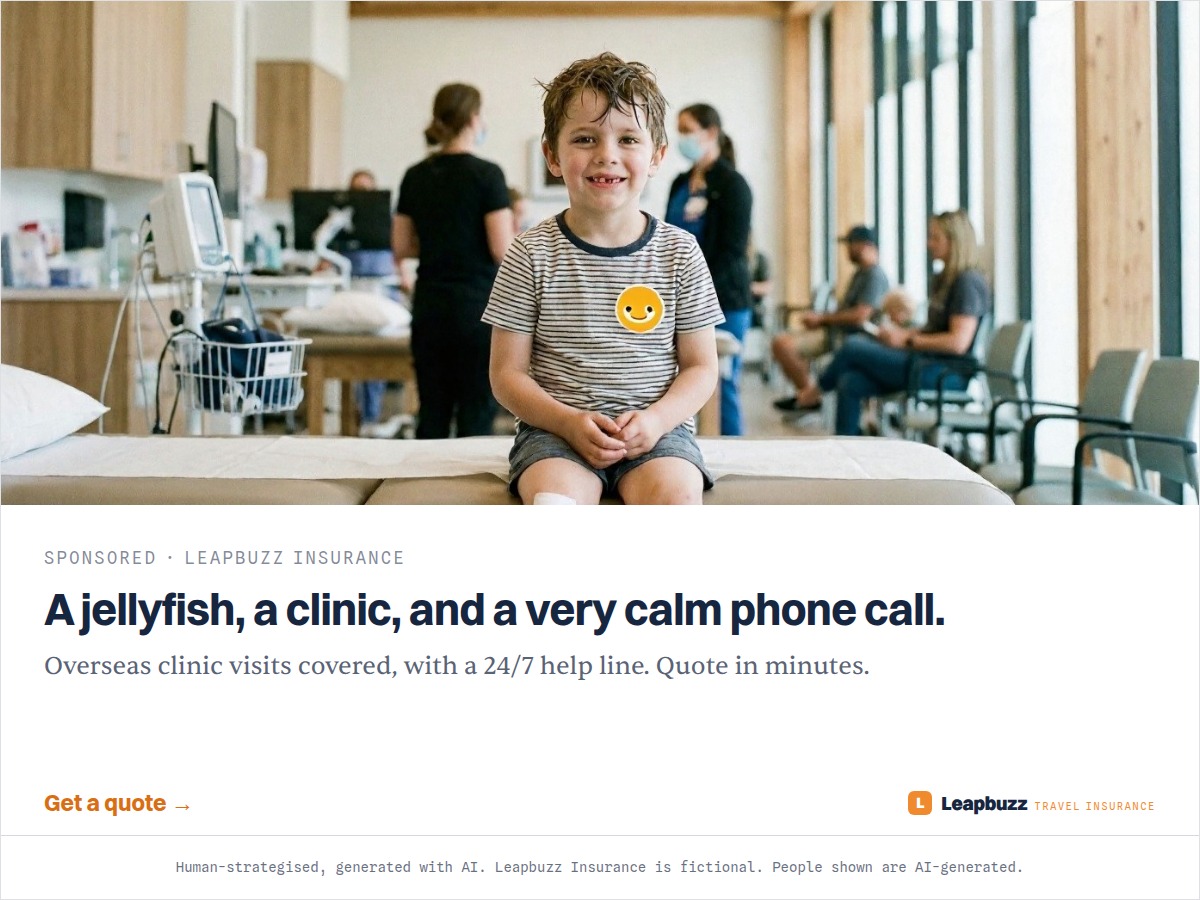 Leapbuzz Insurance demo, Photoreal Sales ad: A jellyfish, a clinic, and a very calm phone call.