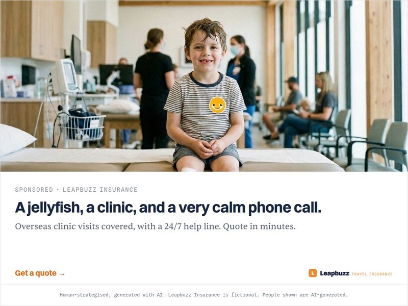Leapbuzz Insurance demo, Photoreal Sales ad: A jellyfish, a clinic, and a very calm phone call.
