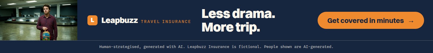 Leapbuzz Insurance demo, Photoreal Brand ad: Less drama. More trip.