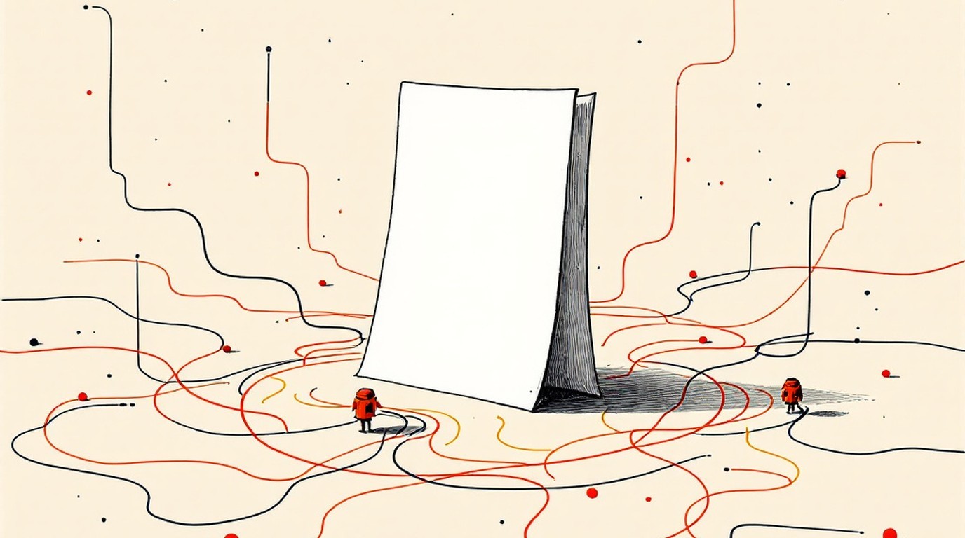 Editorial line illustration of a single plain text file at a crossroads of crawler paths, most paths bypassing it, one narrow path reaching it labelled coding agent, with a single orange accent shape