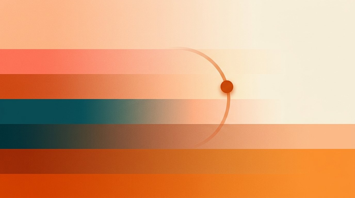 Marketing budget planning: gradient illustration of stacked colour bands, one small orange slice moving between bands.
