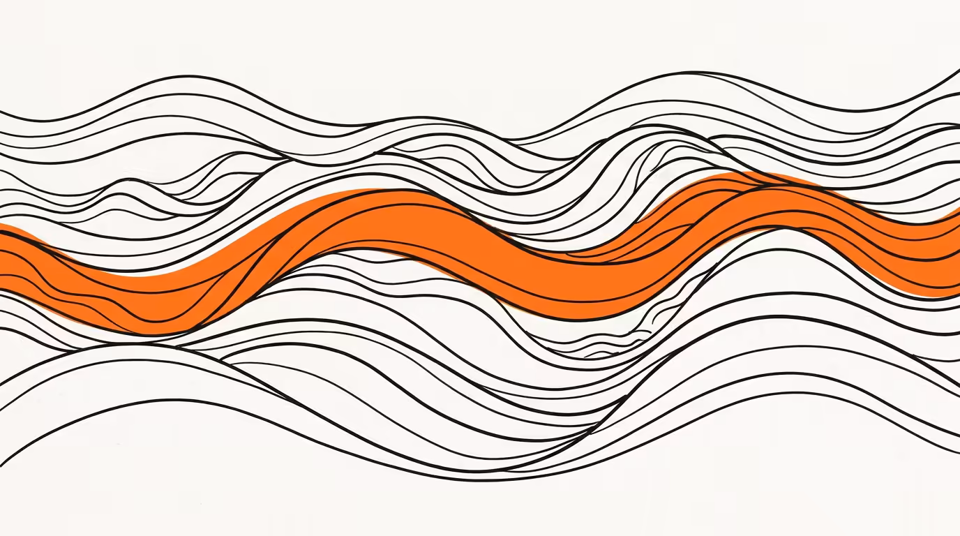 The 2026 marketing technology stack, line by line hero illustration, brand-typographic editorial poster on cream paper, deep ink headline and brand-orange italic accent.