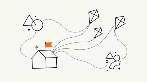 Abstract editorial illustration: concentric ripple rings radiating from a central disc on cream paper, rendered in warm brand orange and ink, representing signal emanating outward from a single owned source point