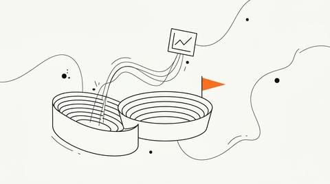 Abstract editorial illustration of concentric orange ripple rings emanating from a central disc, surrounded by smaller circular nodes connected by ink-line paths on cream paper, suggesting fan networks and data signal flows.