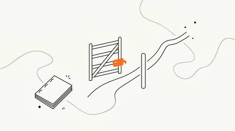 Abstract editorial illustration showing two diverging paths represented by warm orange and cream paper-tone waves, one path open and flowing, the other blocked by a dense circular disc, suggesting a gating decision point